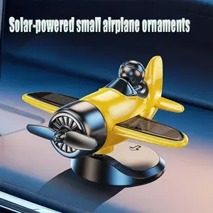 Solar Powered Rotating Airplane Dashboard Ornament, 360 Degree Rotation Car Interior Decor, Solar Light Up Mini Plane for Car Accessories
