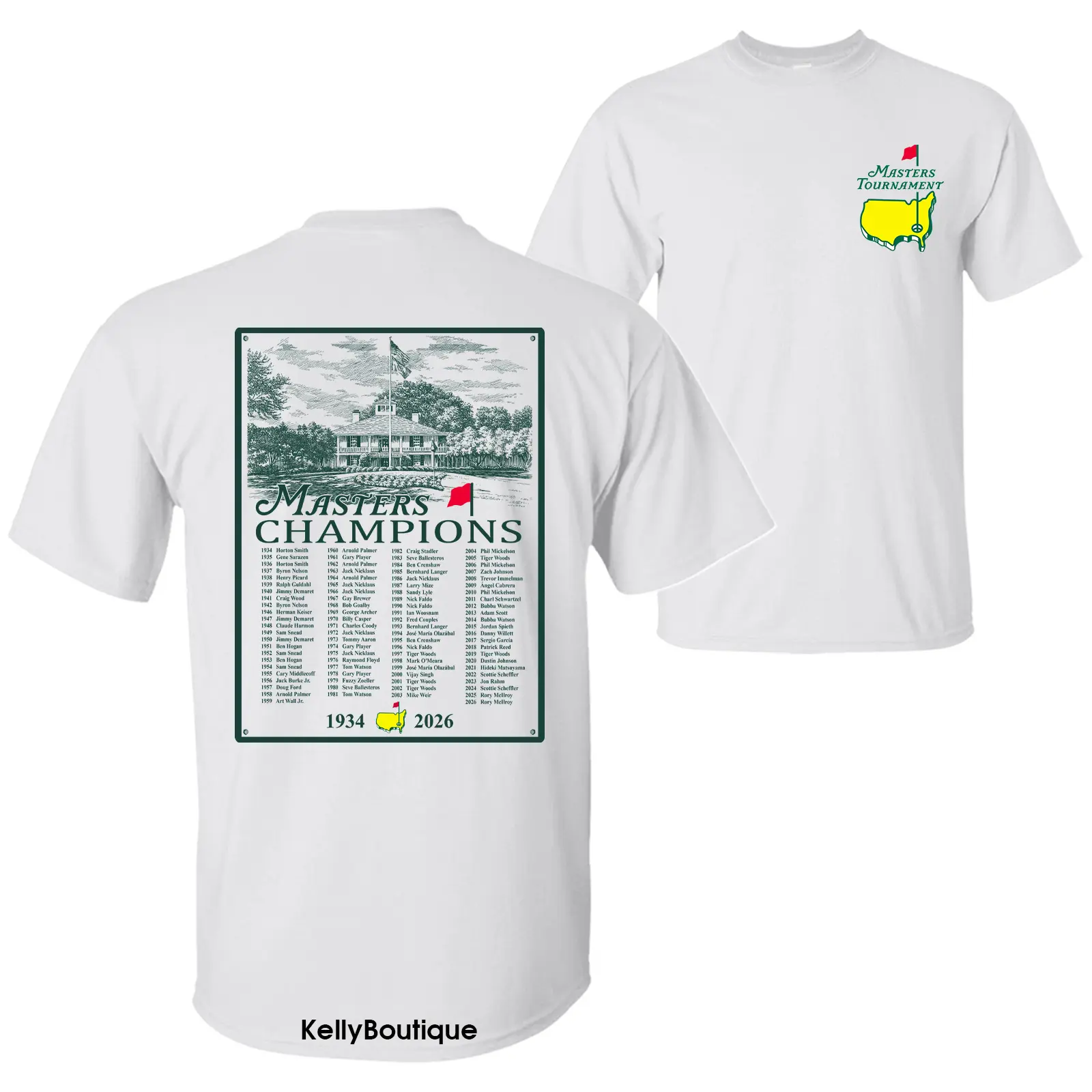 The 2026 Masters Tournament  at Augusta National Clubhouse 92 Years (1934-2026) Champions Updated Rory McIlroy Unisex Cotton T-shirt for Men for Women