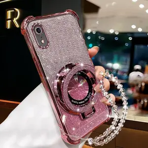 XR Glittery with Crystal Style Chain PC Fashion Strap Lanyard Phone Holder Case Protector with Elegant Cover Compatible with For iPhone XR