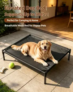 Oversized Breathable Dog Bed with Free Cooling Pad, Heavy Duty Elevated Pet Cot for Big Dogs, Summer Ready aluminum tube metal frame textilene mesh