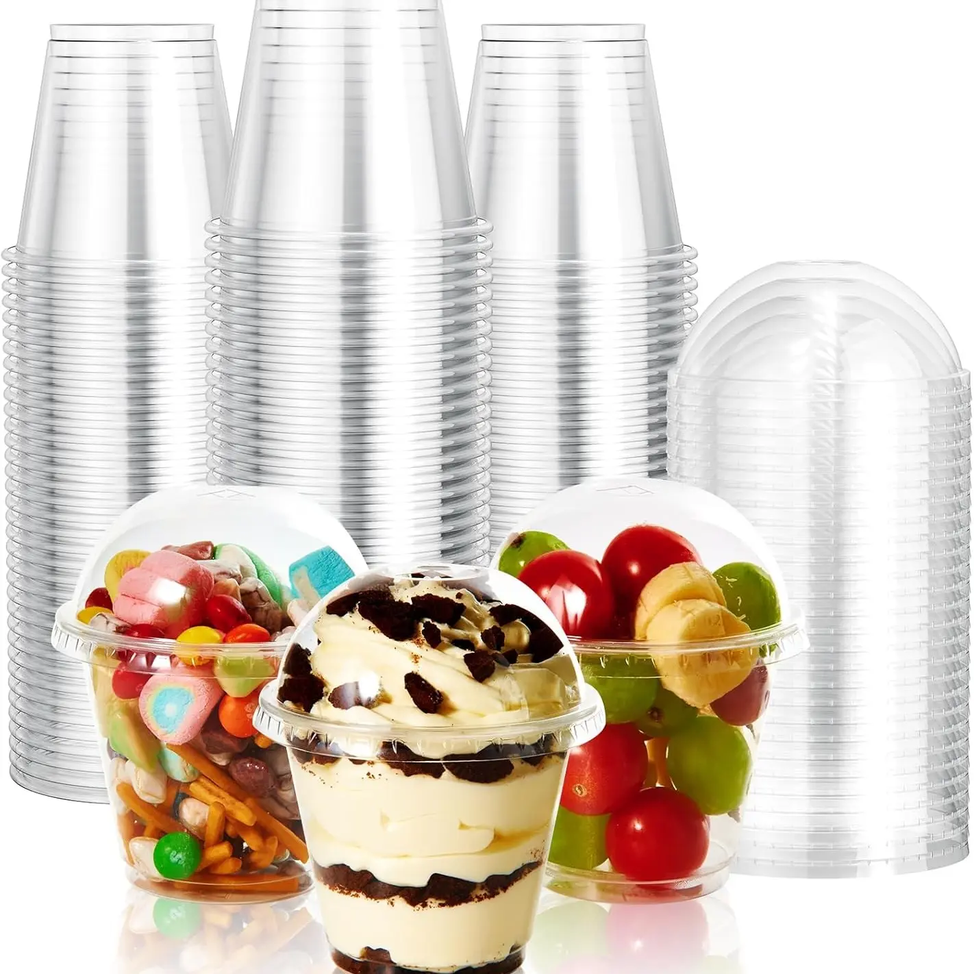 Reusable Plastic Hollow Round Lids, 20/50/100pcs Dessert Cups, Sturdy Plastic Tableware, Plastic Cups With Lids, Plastic Clear Cups, Beverage Cups, Party Cups, Suitable for Coffee, Fruit, Ice Cream, Cold Drinks, BBQ, Thanksgiving, Christmas