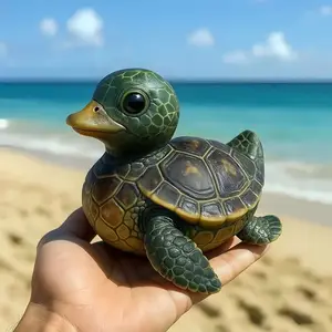 Cute Duck Turtle Mixed Statue, Creative Resin Desktop Decoration, Beach Style Home Decor, Unique Animal Sculpture for Office Desk and Shelves, Decorative Sculptures