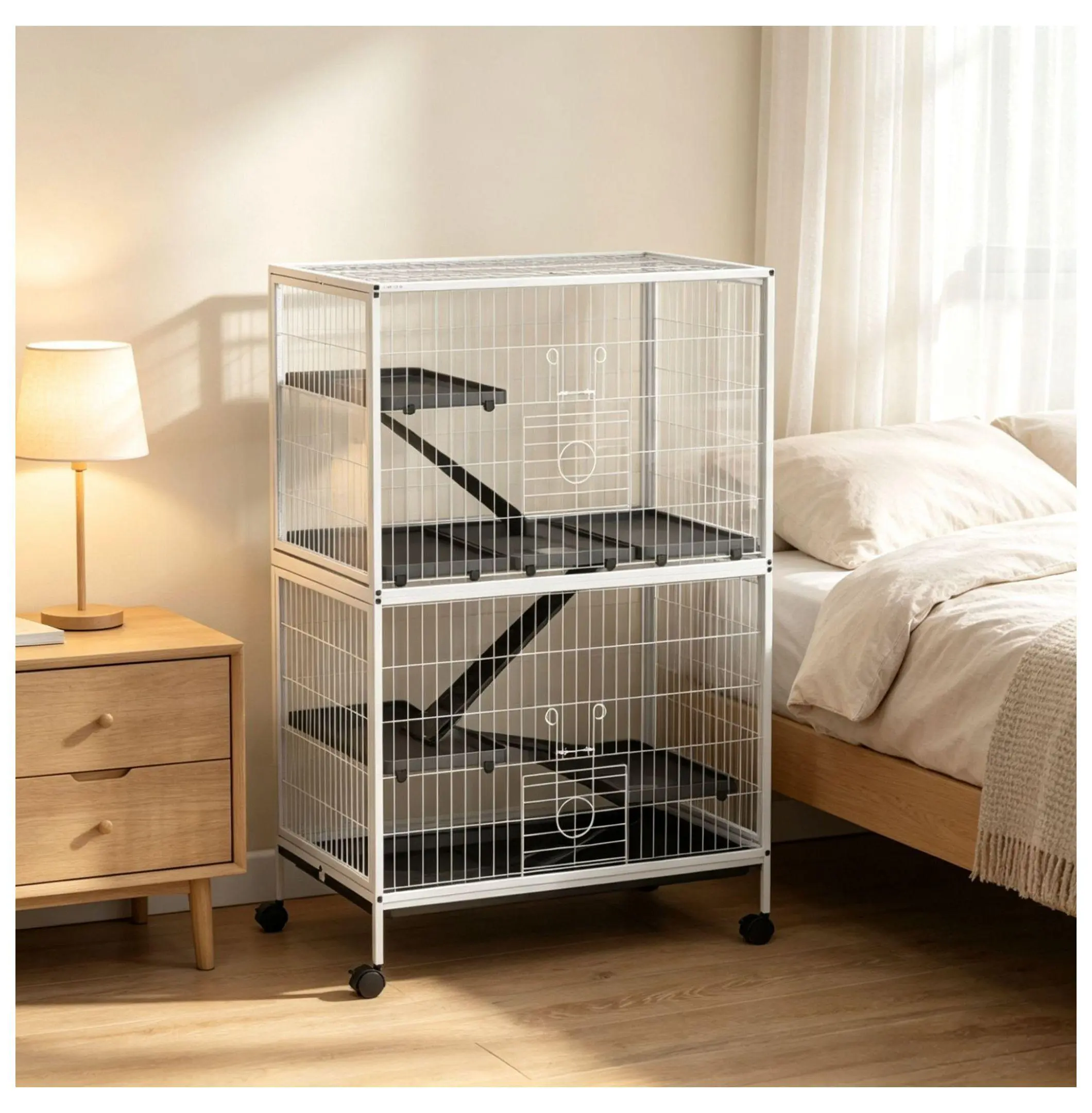 Chinchilla Cage 50 Inch Tall Rolling Habitat - Small Animal Cage with Hammock & 4 Doors - Steel Pet Cage for Chinchillas, Sugar Gliders, Kittens default title