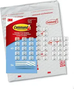 Indoor Mini Light Clips, Damage Free Hanging Light Clips with Adhesive Strips, No Tools Mini Wall Clips for Hanging Lights and Cables, 45 Clear Clips and 54 Strips