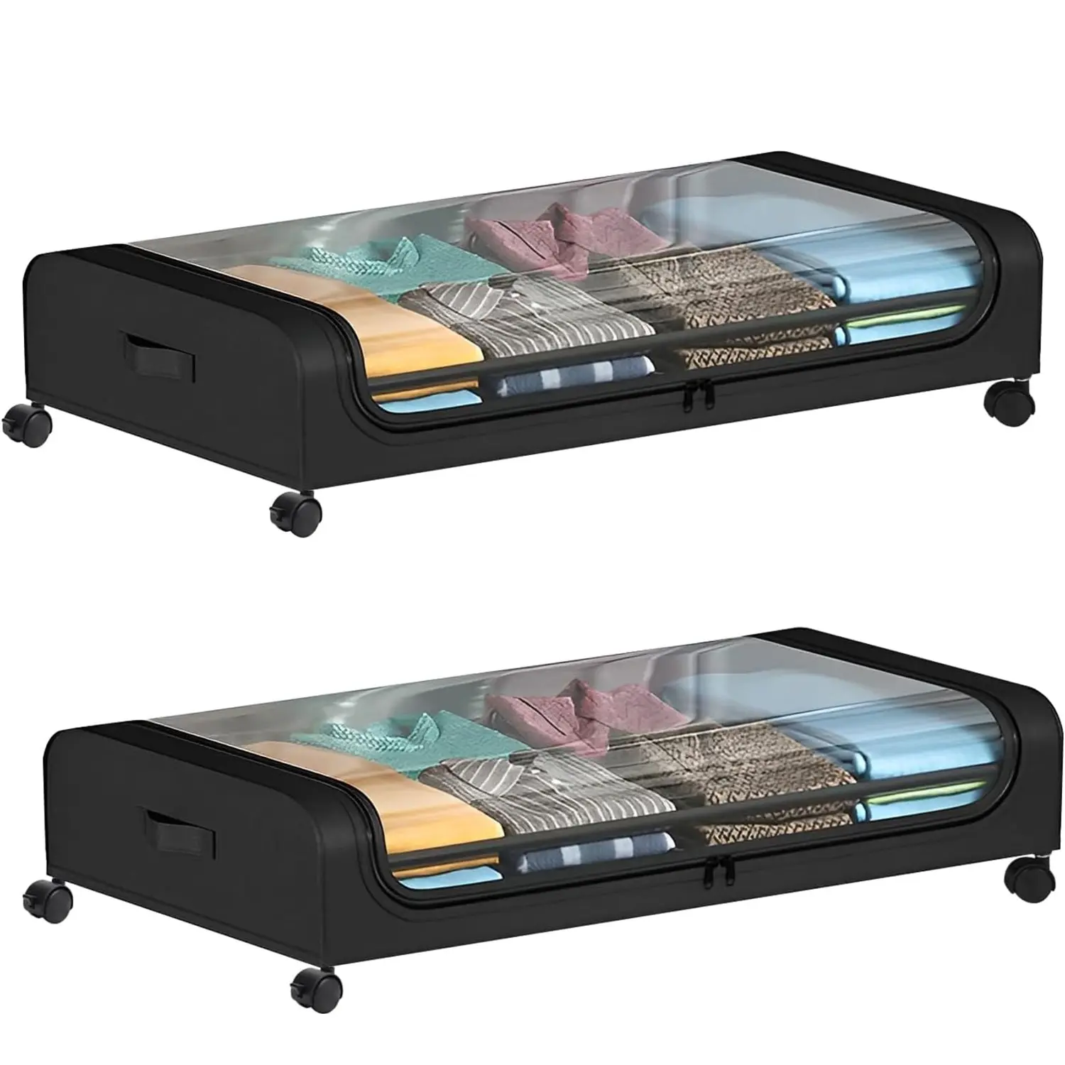 2-Pack Under Bed Storage Boxes with Wheels & Clear Lids - 60L Rolling Organizer Bins for Clothes, Shoes, Toys (Large Capacity)