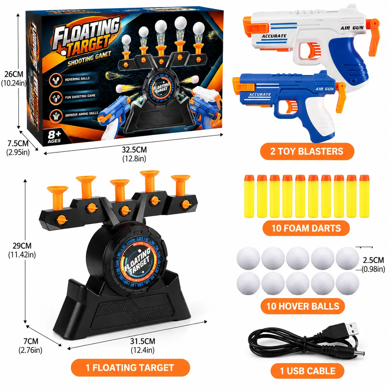 Hover Ball Shooting Target Game for Kids, Compatible with Nerf Blasters, Indoor Outdoor Toy Set for Boys Age 6-12, Birthday Gift with Foam Blaster, Foam Balls & Darts