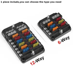 Car Fuse Box Block Holder, 6-Way Or 12-Way Car Boat Blade Fuse Box Block Holder with LED Indicator, Auto Marine Waterproof Power Distribution Panel Board, Car Accessories