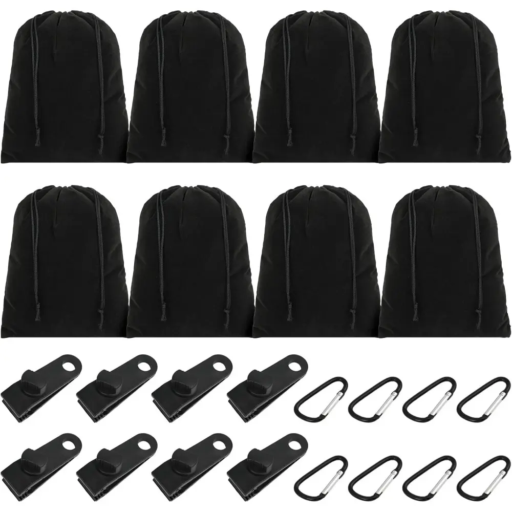 24pcs Portable Weight Bags Set, Include 8 Weight Pockets, 8 Carabiners And 8 Clips, Sandbag Weights For Gazebo Curtain, Tents, Outdoor Curtains, Tablecloths