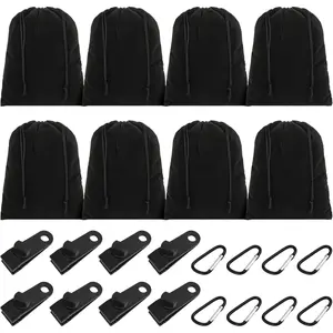 24pcs Set Of Portable Gazebo Curtain Weight Bags, Include 8 Weight Pockets, 8 Carabiners And 8 Clips, Sandbag Weights For Tents, Outdoor Curtains, Tablecloths