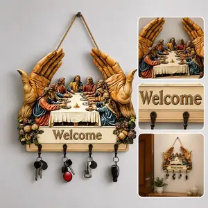 Jesus & Disciples Key Rack – Vintage Farmhouse Wall Decor with Metal Hooks for Keys, Porch & Living Room
