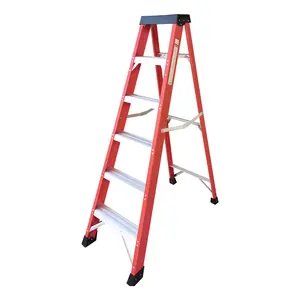5.2-foot fiberglass platform step ladder, weighing 500 pounds, equipped with tool tray, used for electrical engineering ladder structure insulation ladder, household folding step ladder, red