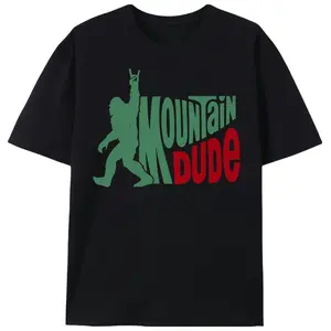 Bigfoot Mountain Dude Graphic Tee, Retro Outdoor Hiking T-Shirt, Funny Sasquatch Rock On Top