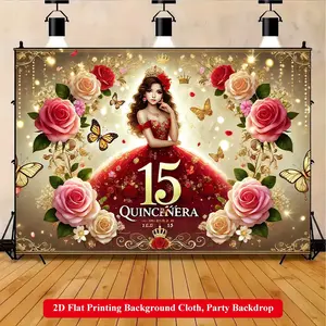 2D Flat Printing Backdrop Banner 1pc, Grand Party Celebration With Flowers Vibrant Polyester Background Cloth, Party Decorations Banners for Family Party, Wedding, Christmas, Thanksgiving, Fall, Entryway, Room Decorations, Easy to Set Up, Reusable