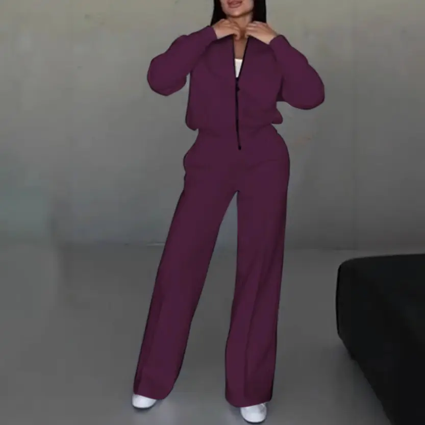 Matching Sets Women Casual Tracksuit Two Pieces Set Loose O Neck Long Sleeves Zipper Cardigan Drawstring Wide Leg Pants Jogger Matching Sets Women Casual Tracksuit Two Pieces Set Loose O Neck Long Sleeves Zipper Cardigan Drawstring Wide Leg Pants Jogger