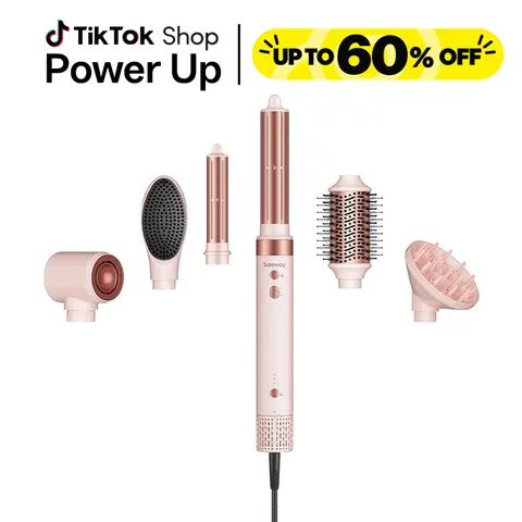 Tideway Prowaver 6-in-1 Ionic Hot Air Styler - Oval Blow Dryer Brush with Auto Wrap Curlers, Dual Voltage Travel Beauty Tool Upgrade for Blowout Hair, Curl Routine, 6 in 1 Multi-Purpose Curlers & Straighteners, Women's Gift techvibes