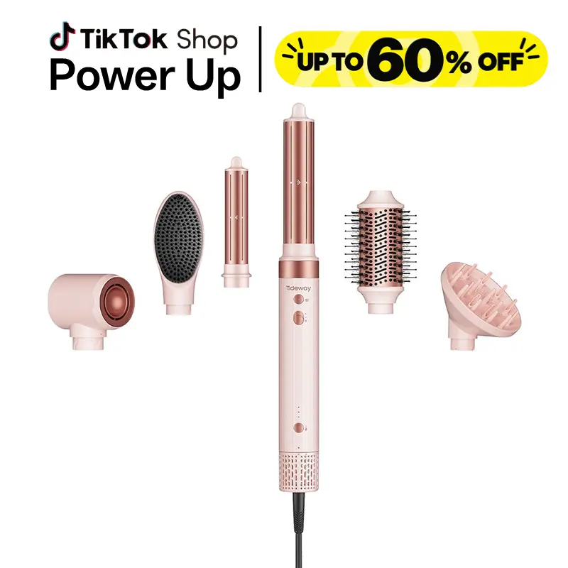 Tideway Prowaver 6-in-1 Ionic Hot Air Styler - Oval Blow Dryer Brush with Auto Wrap Curlers, Dual Voltage Travel Beauty Tool Upgrade for Blowout Hair, Curl Routine, 6 in 1 Multi-Purpose Curlers & Straighteners, Women's Gift techvibes
