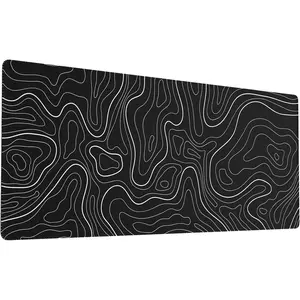 Large Gaming  Pad with Stitched Edges, Topographic Map Topo Mousepad Gaming, Extended XL Large Mousepad with Anti-Slip Base, Cool  Pads for Desk, 31.5 x 11.8 in, Black