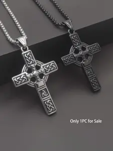 Vintage Celtic Knot Cross Design Pendant Necklace, Dainty Cross Necklace, Stainless Steel Jewelry for Party, Daily Clothing Decor, Trendy All-match & Exquisite Jewelry for Birthday Gift