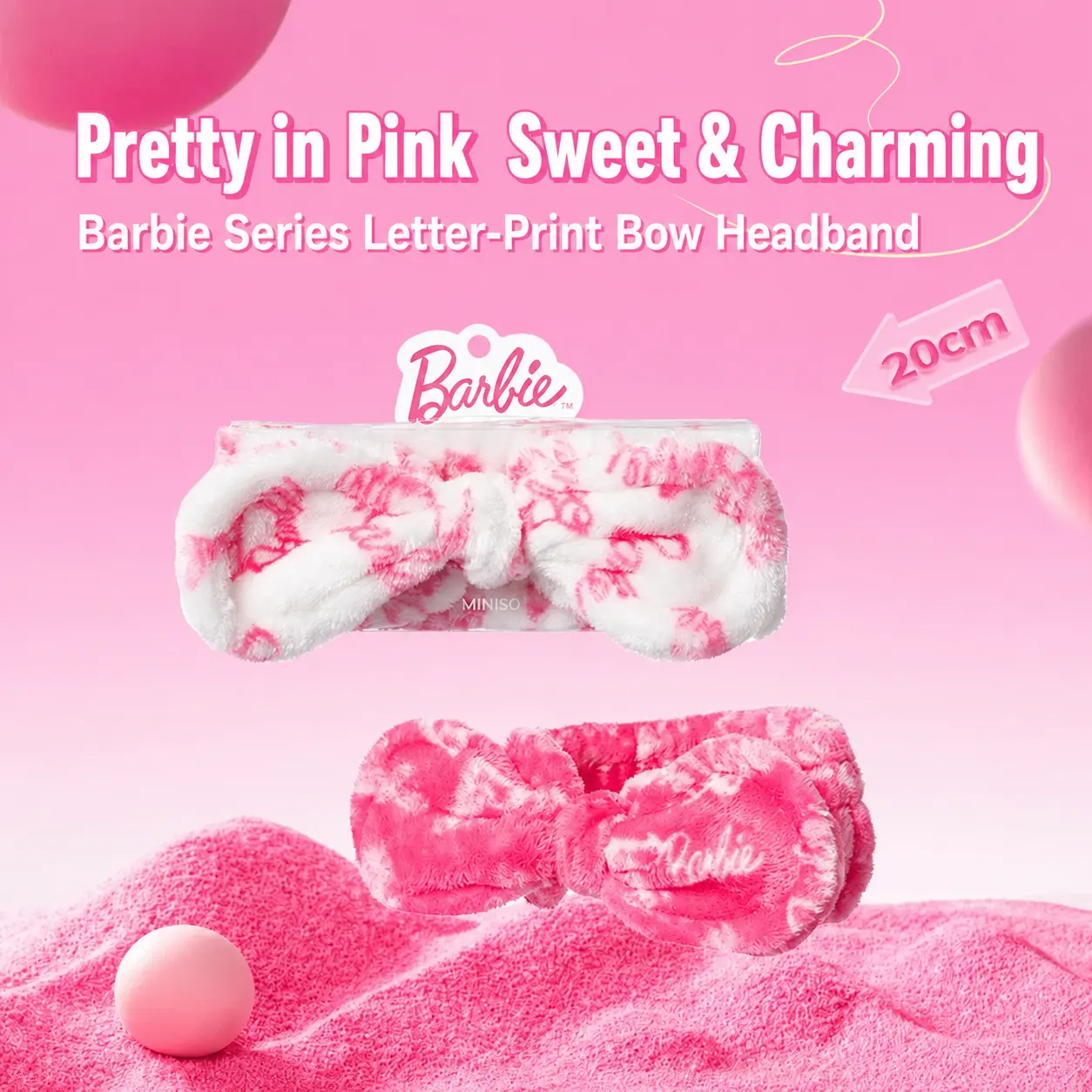 MINISO x Barbie Letter Print Hair Band | Cute Random Color Headband for Skincare, Makeup & Daily Hair Styling