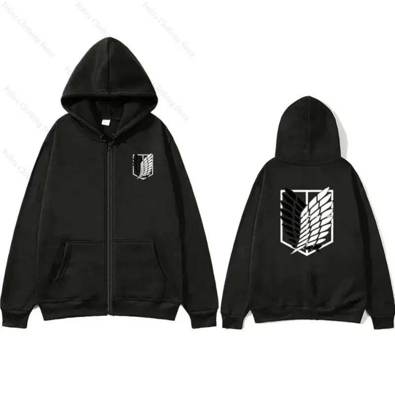 Women's Attack on Titan Print Zip-Up Hoodie - Polyester Fabric, Long-Sleeve, Loose Fit, Simple Style Casual Autumn Coat Piece, Fashion Apparel, Regular