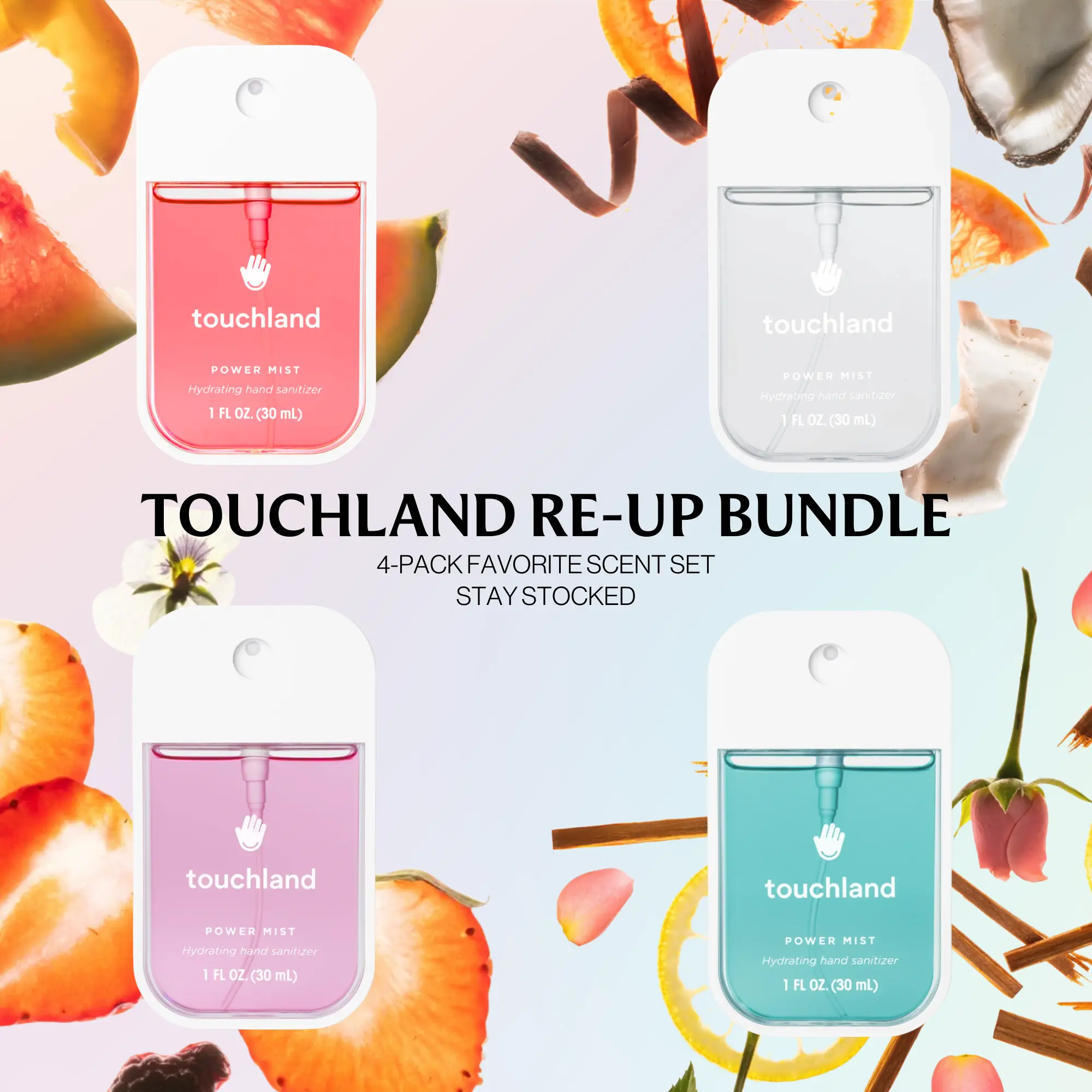 Touchland Re-Up Fan Favorites Bundle, 4-Pack Hand Sanitizers Touchland Re-Up Fan Favorites Bundle, 4-Pack Hand Sanitizers
