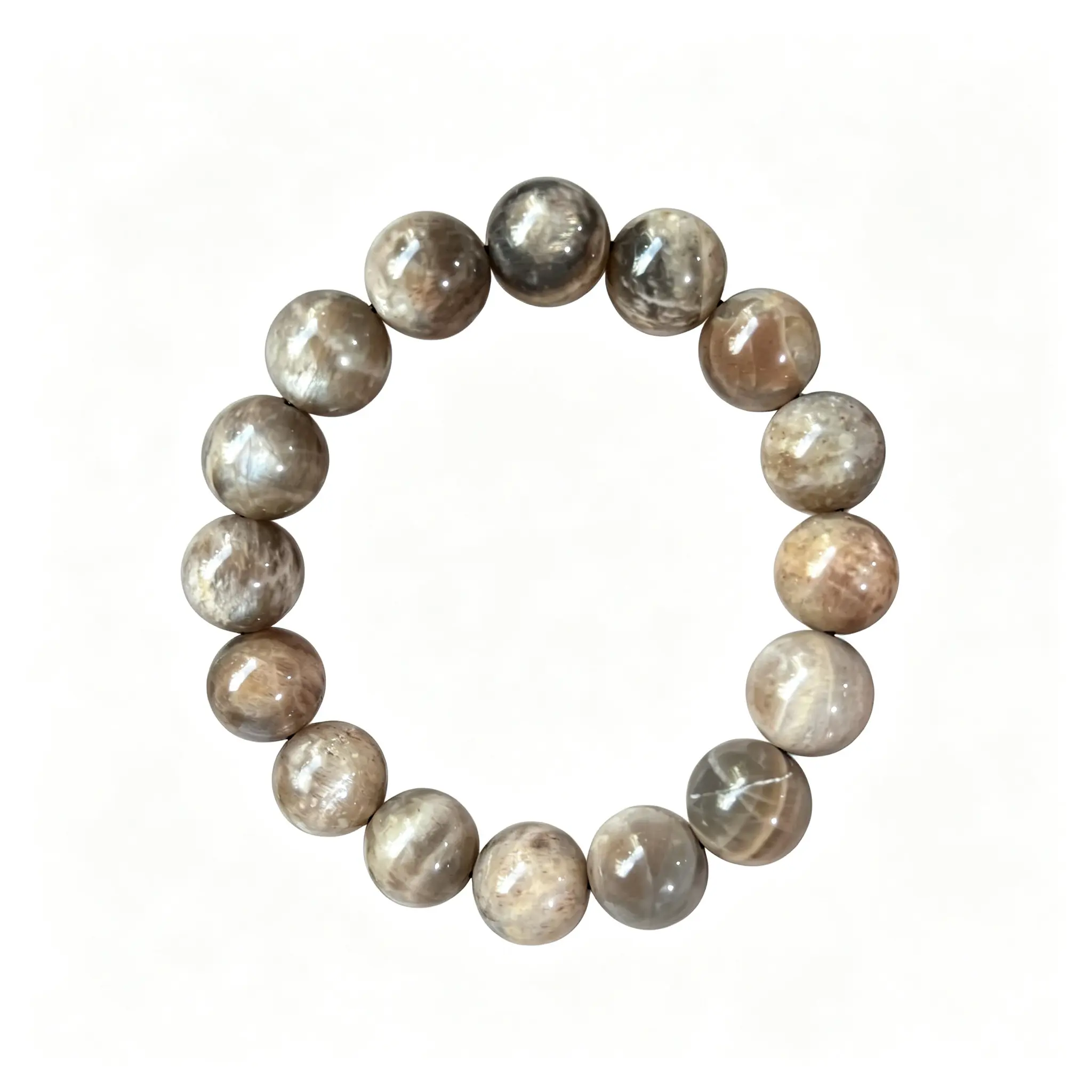 Unisex Natural Grey Moonstone 12mm Round Crystal Beads Elastic Bracelet - Casual Wear, Adjustable Size Natural Stone Wrist Accessory