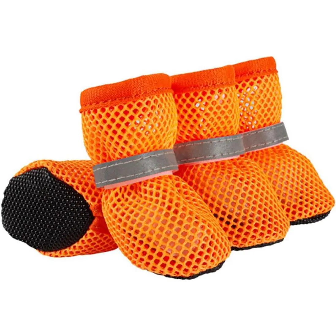 4 Pcs Small Dog Shoes Paw Protectors - Heat Resistant, Anti-Slip, Breathable Mesh Boots with Reflective Straps, Comfortable, Durable for Durability, Outdoor Walking & Hot Pavement Protection, Improve Visibility Pet Safety Gear