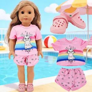 Summer New Set for 18 Inch Girl Dolls, Swimwear + Beach Sandals (doll Not Included), Perfect for Playtime