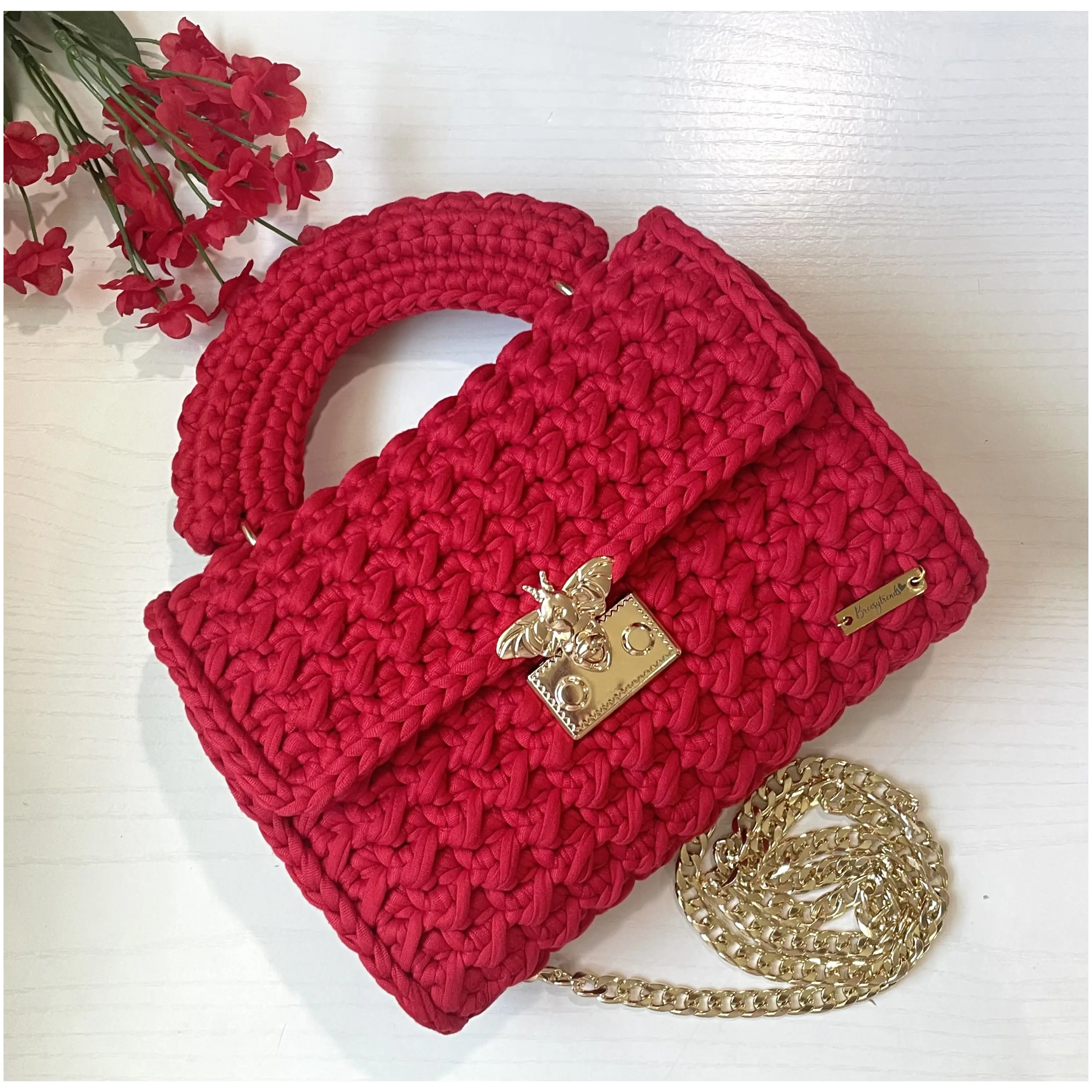 Red Handmade bag Crochet, Elegant Hand Knitted Purse Bag, Shoulder Luxury Bag, crochet handbag, gift for her