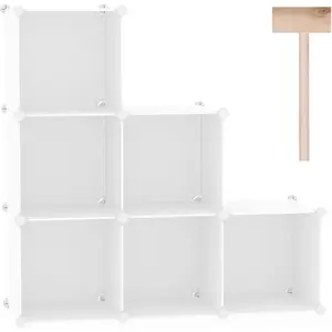 6-Cube Storage Organizer, Stackable Storage Cubes Shelves, Portable Bookshelf, Plastic Clothing Storage Closet Organizer, DIY Modular Shelving Units for Wardrobe, Home, Milky