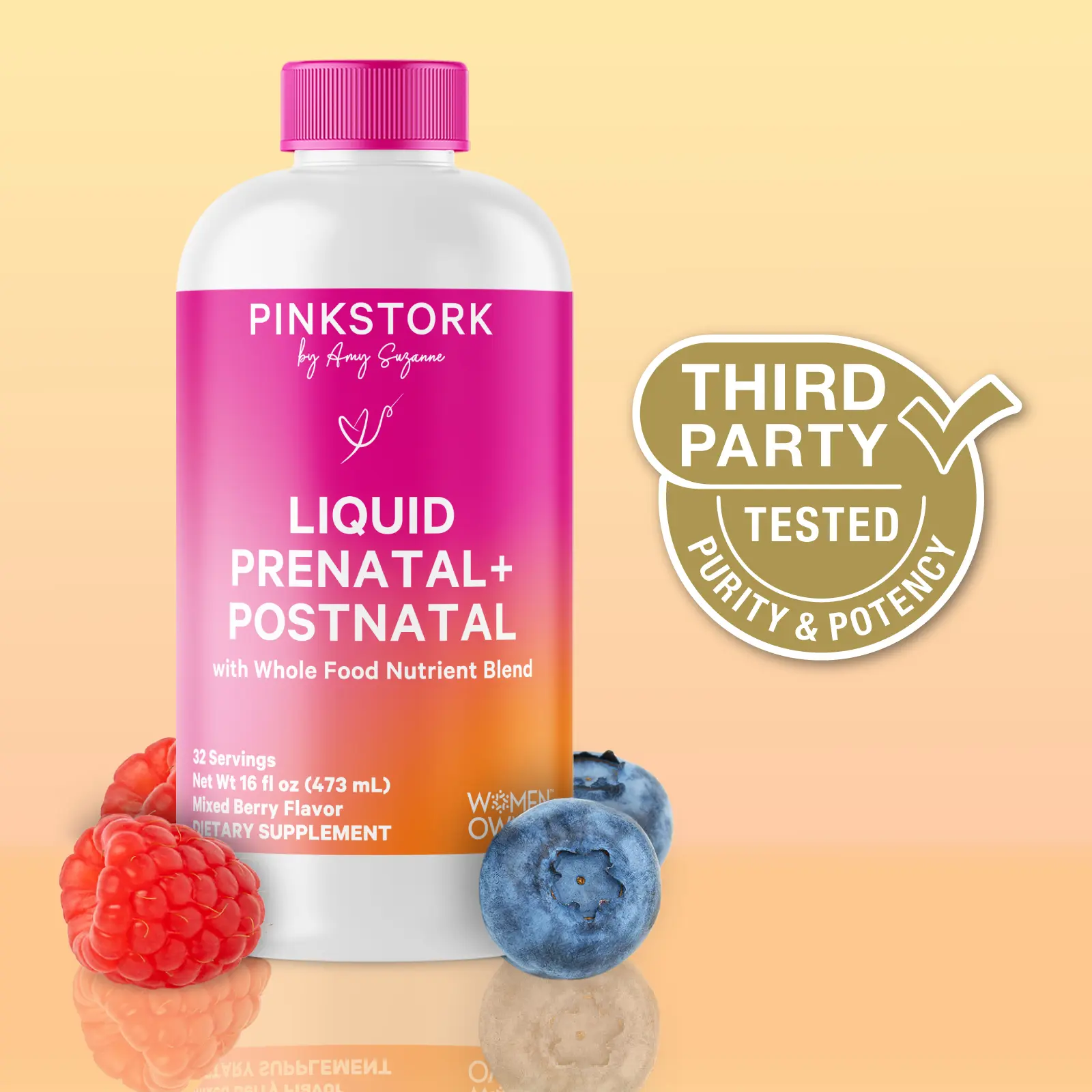 Pink Stork Natural Liquid Prenatal + Postnatal Multivitamin for Women, Berry Flavor, 1-Month Supply, with Prebiotics & Probiotics for Fertility, Pregnancy & Postpartum Nutrition