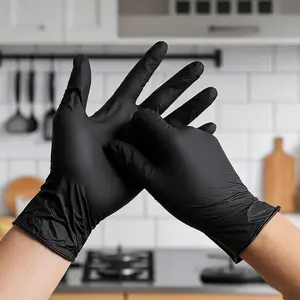 20 / 50 / 100 Pcs Pack Black PVC Synthetic Disposable Gloves, Durable Household Cleaning Gloves, Suitable for Kitchen Cleaning, Tattoo, Hair Dyeing and Salon Use, Textured Fingertips, Latex-Free, PE Bag Packaging, Cleaning Supplies