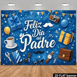 2D Flat Banner Polyester Photography Backdrop, HD Digitally Printed Blue Father's Day Theme Background Cloth, Soft Lightweight Foldable Photo Booth Prop for Dad's Birthday Party, Family Portraits, Event Decor, and Studio Photograp