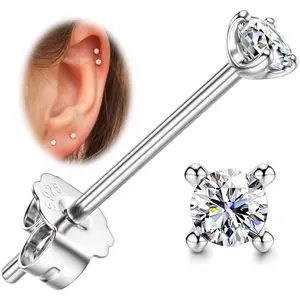 Milacolato 2mm Hypoallergenic Stud Earring Jewelry - Platinum/Gold/Rose Gold Plated Cubic Zirconia Tiny Earrings Set, Rainbow Gloss Daily Wear for Women summerwins