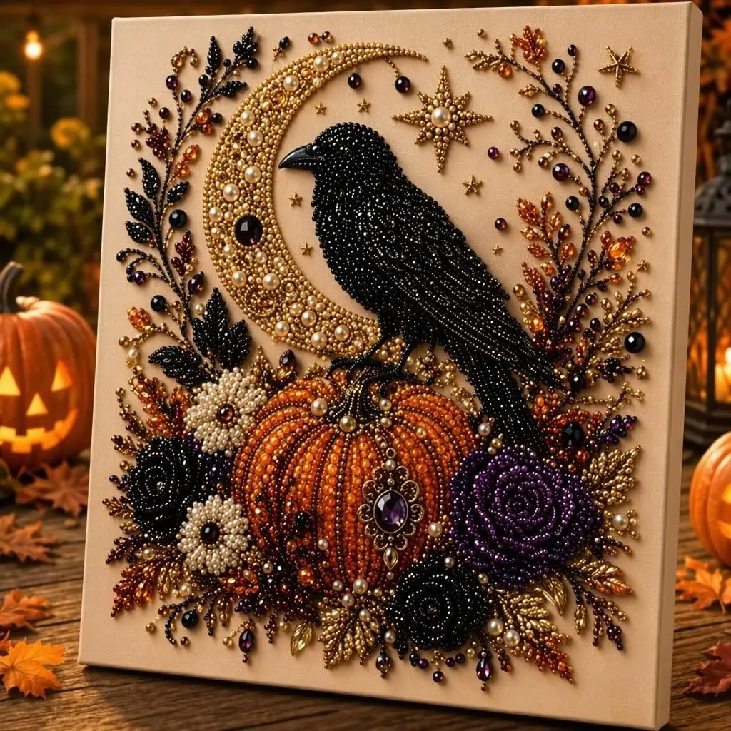 Halloween Ghost Pearl Art Kit, 3D Pearl Diamond Art Kits for Adults DIY | DIY Pearl Art Kit with Shimmering Pearl Beads, Complete Tools Included, 6 Halloween Designs for Seasonal Home Decor, Halloween gifts(No photo frame))
