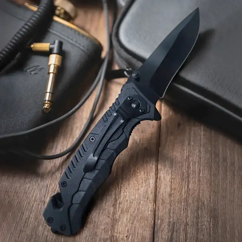 Compact Folding Knife with 10cm Stainless Steel Blade, Safe Lock, and Textured Ergo Grip - Heavy-Duty Survival Gear for Camping, Camping Supplies, Foldable