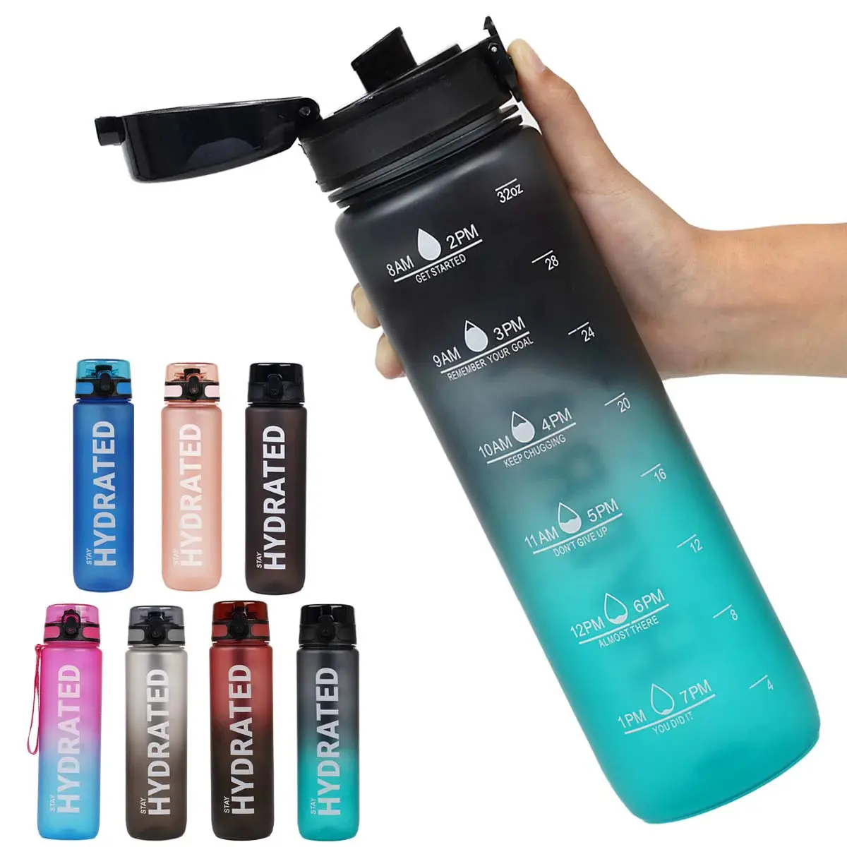 1pc 1000ml Large Capacity Transparent Plastic Water Bottle with Cap and Handle, Multiple Colors Available, Suitable for Outdoor