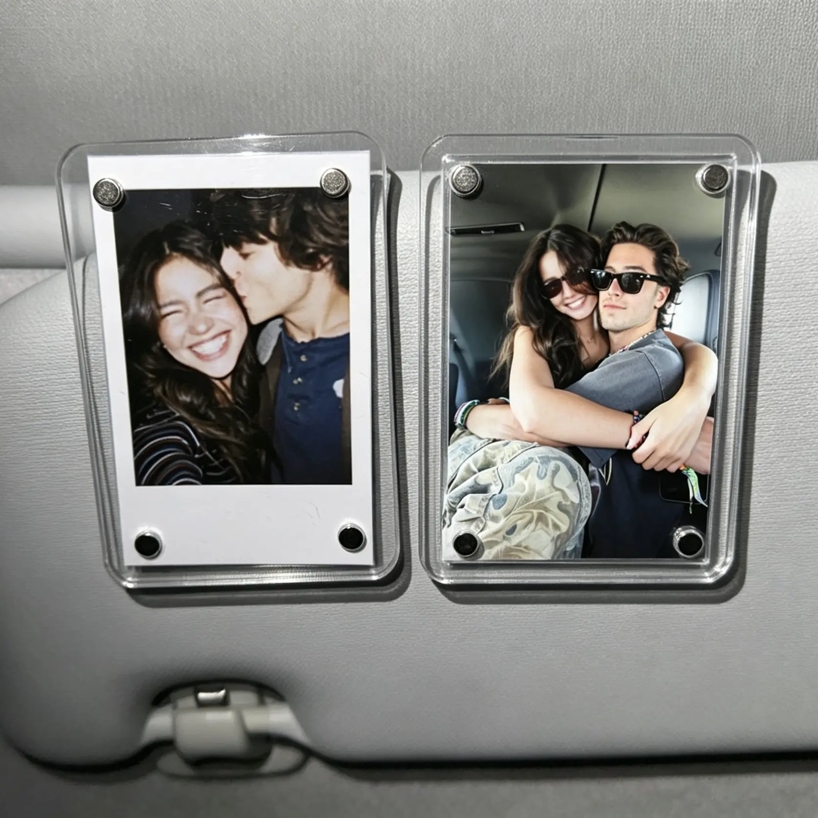 2Pcs Car Sun Visor Photo Clips Clear Acrylic Display Frames for Family Pet Photos Easy Clip Driver Gift Daily Use Set Vehicle, Fits Polaroid Go Instax Mini Stylish Car Accessory Perfect Gift for Couples, Family & Pet Memorabilia