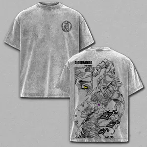 Dio Brando Double Printed T-Shirt – JoJo's Bizarre Adventure Vintage Washed Oversized Graphic Tee, Retro Anime Streetwear Casual, Heavy Cotton Unisex Top, Gift for JoJo Fans