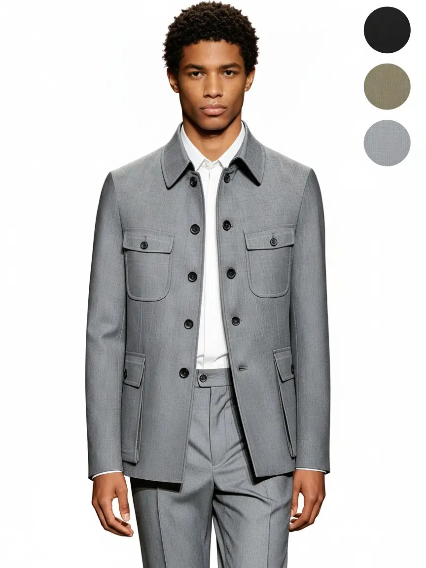 Tailored Two Piece Men Fashion Suit Outfit Button Down Pocket Coat With Matching Trousers, Various Color Selections, Perfect For Office Smart Casual, Vacation Trips, Evening Social Events, Outdoor Banquets And Modern Everyday Stylish Adult Men Attire