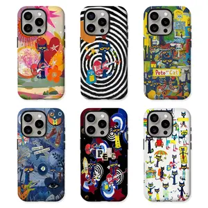 Colorful Retro Cat with Guitar Tough Phone Case Petee Cat Phonecover Funky Disco Art Design Protective Cover Cellphone Durable Protection Screen Protector iphone pro 15 max phone case