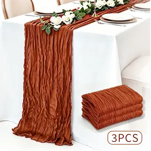 3PC Gauze Boho Table Runner for Weddings | Rustic Sheer Tablecloth for Baby Shower, Birthday Party, Farmhouse & Garden Decor