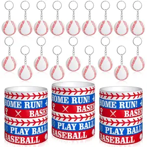 Baseball Keychain Bracelet Party Favors Kit, Rugby Theme Party Keepsake Present, Inspirational Round Keyring, Perfect Gift Idea, Multi Purpose Keychain