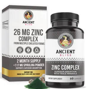 Ancient Bliss Zinc Complex 60 Capsules - Superior Absorption with Trace Minerals, Antioxidant & Immune Support for Men & Women - Healthcare