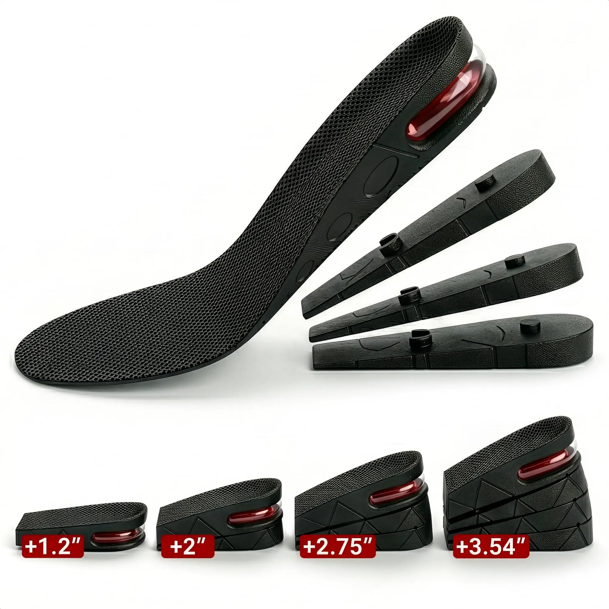 1 Pair Invisible Height Increasing Insoles, Adjustable Air Cushion Shoe Lift Inserts, Shock Absorbing Multi-Layer Heel Pads For Men & Women, Trimmable Comfort Insoles For Sneakers, Boots, Casual Shoes,  4-Layer 1.2-3.54 in Lift(3-9 cm)