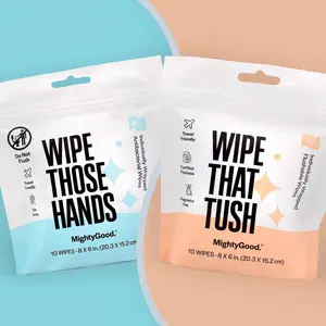 Wipe That Tush & Wipe Those Hands Combo Pack - 2 packs of 10 Individually Wrapped Travel Wipes - Unscented - Travel Friendly