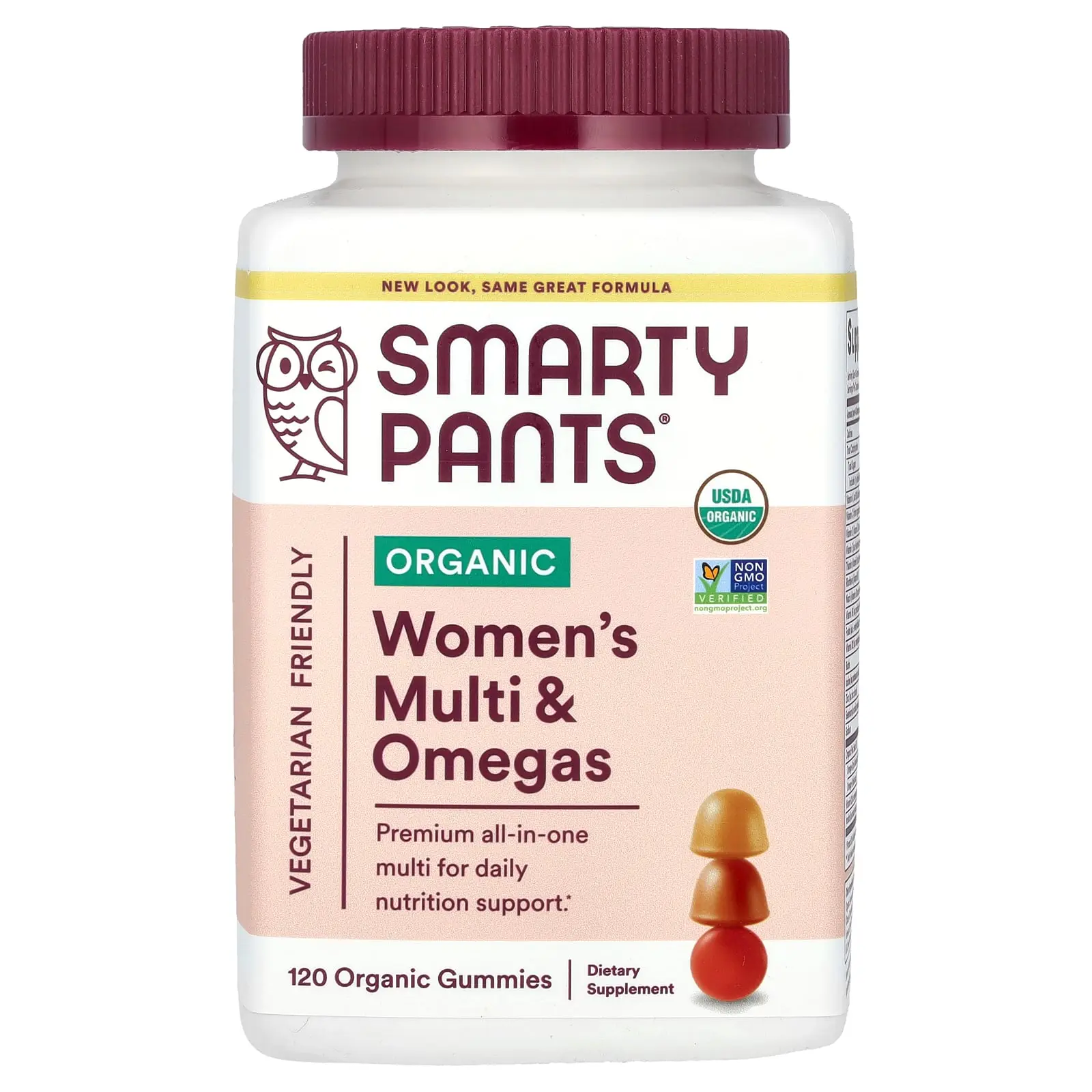 SmartyPants Organic Women's Multi & Omegas, Raspberries, Lemon Lime and Grape, 120 Organic Gummies