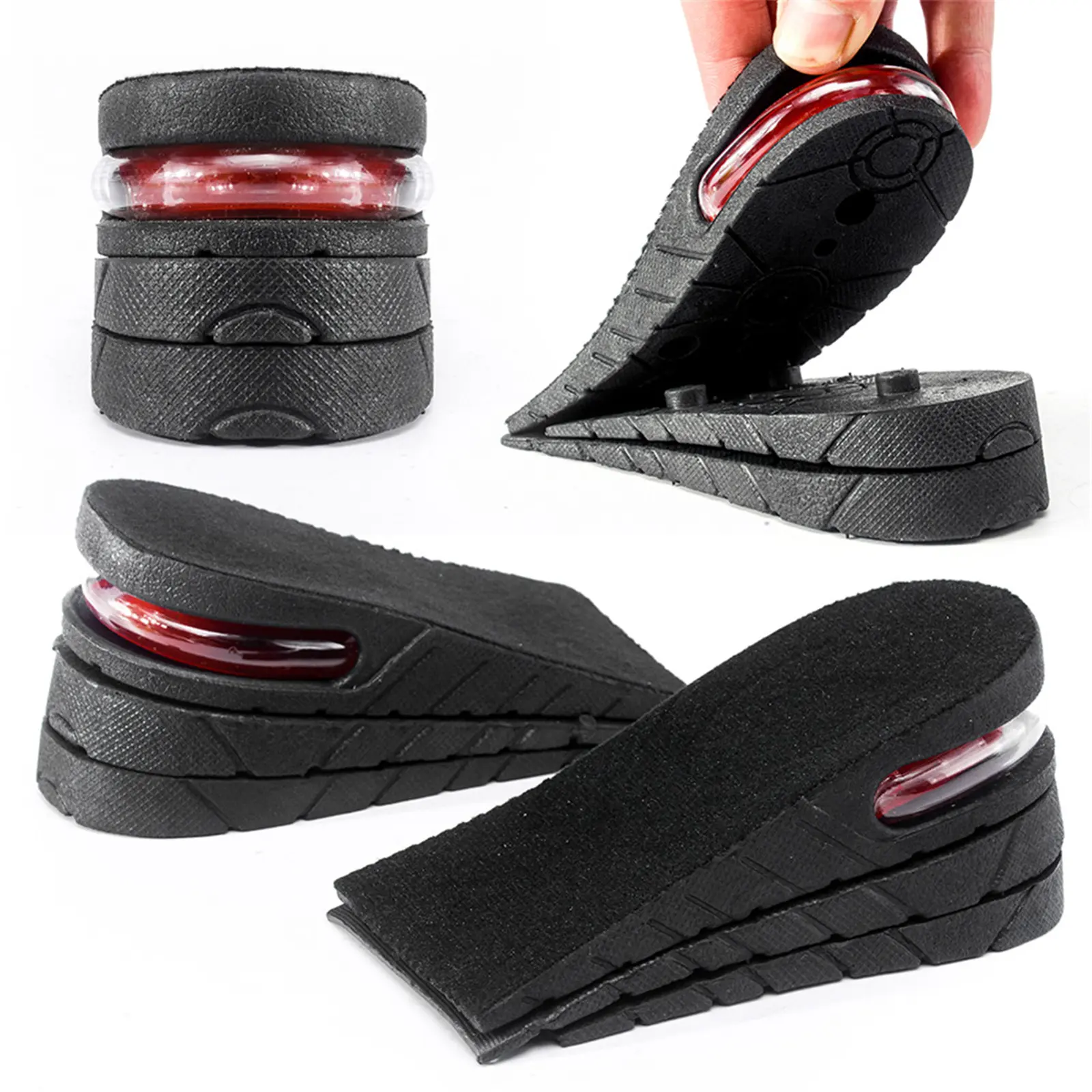 Breathable Heightening Insoles for Men - 3-Layer Adjustable EVA Height Boosters, Lightweight Cushioned Soles with Air Cushion, Removable Inserts for High-Top Footwear, Removeable Inserts, Wedding, Tennis Shoes, Eva Foam, Rubber Shoes, Men/Women, Boot, Fib