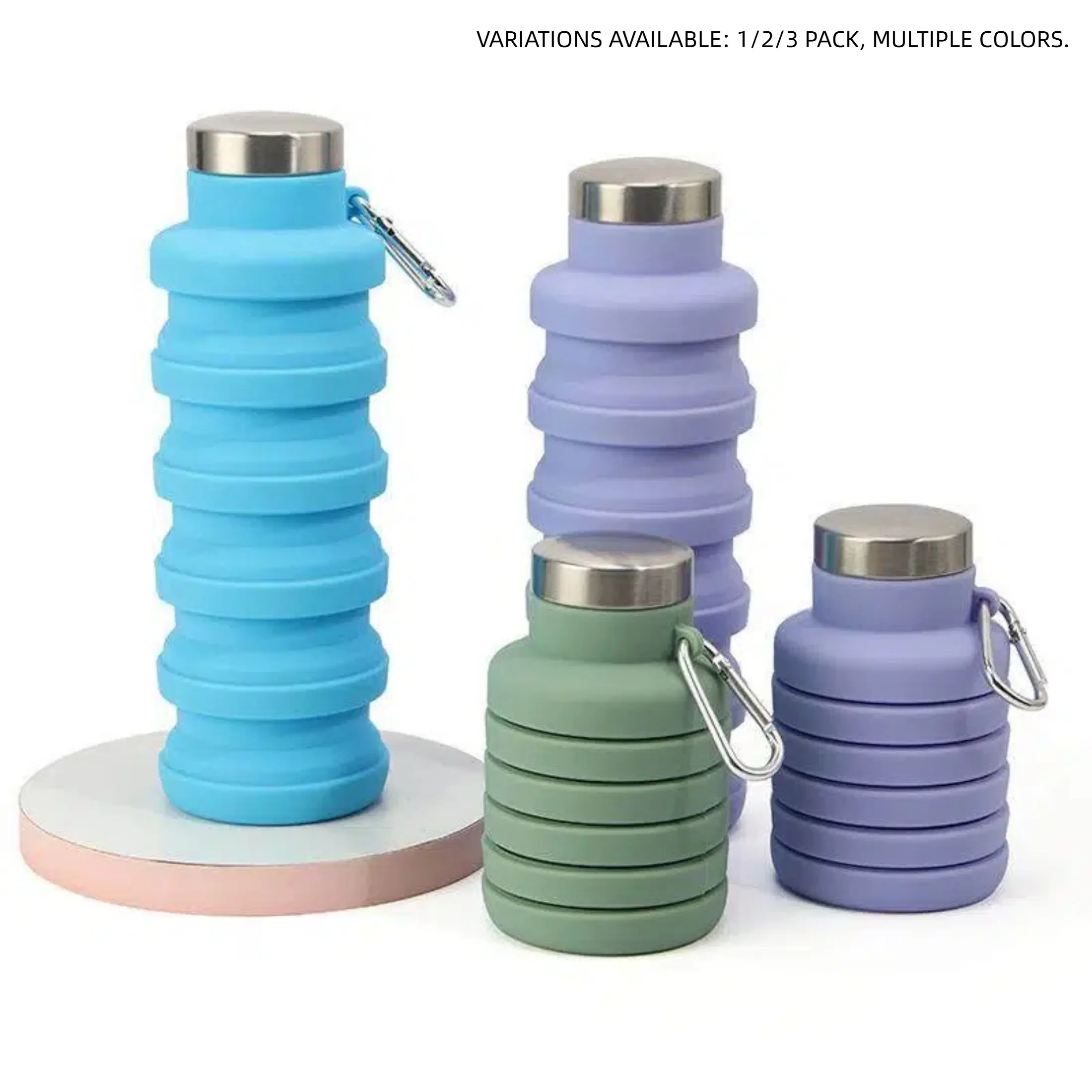 Collapsible Water Bottle, Collapsible Water Bottles For Traveling, Leakproof BPA-Free Reusable Silicone Bottle with Carabiner, Portable Outdoor Sports Water Bottle for Travel, Hiking, Camping and Cycling