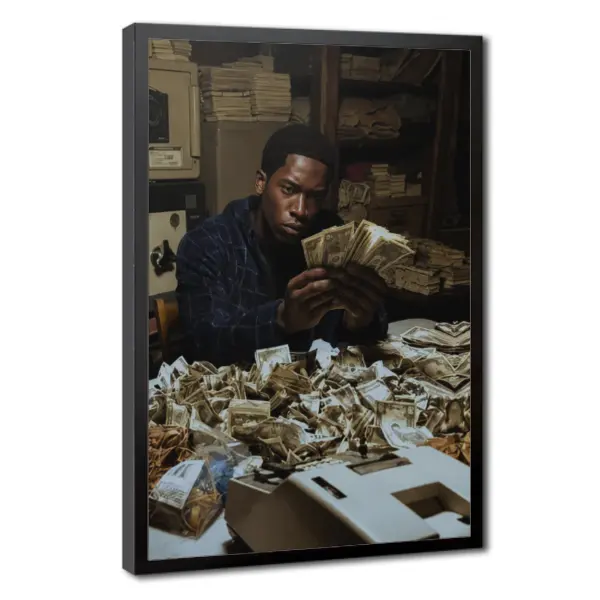 Money-Themed Framed Canvas Wall Art - Urban Hip Hop Cash Poster, Modern Street Art Print for Living Room, Bedroom, Home Decoration